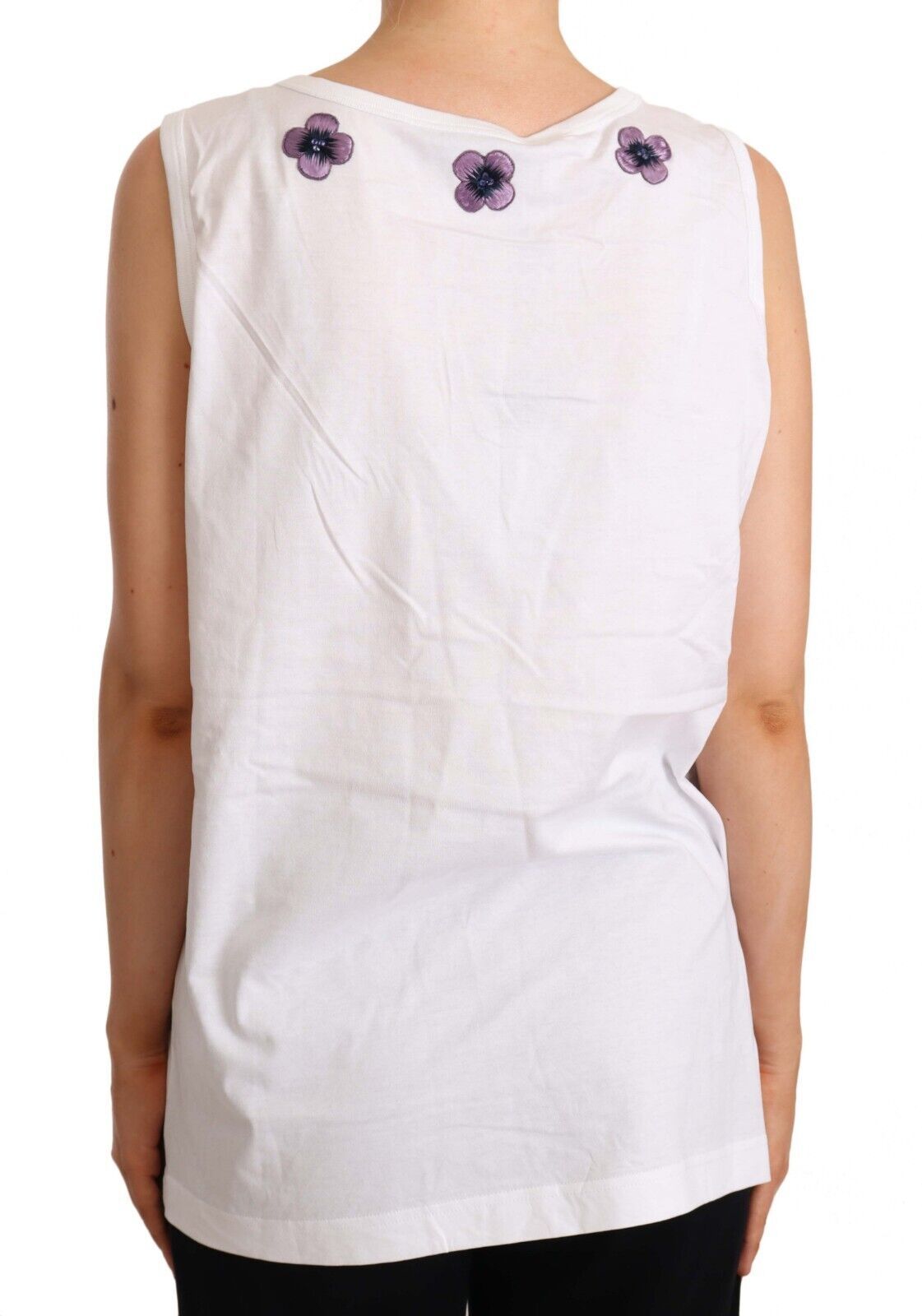 Dolce &amp; Gabbana White Cotton Floral Embroidery Tank T-shirt Top