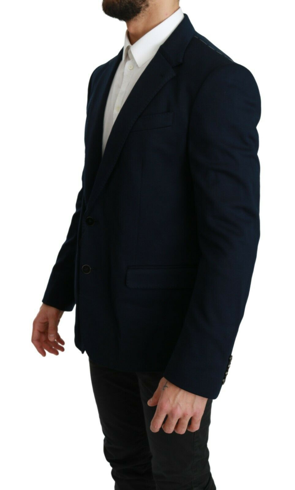 Dolce &amp; Gabbana Blue Solid Cotton Silk Stretch Jacket Blazer