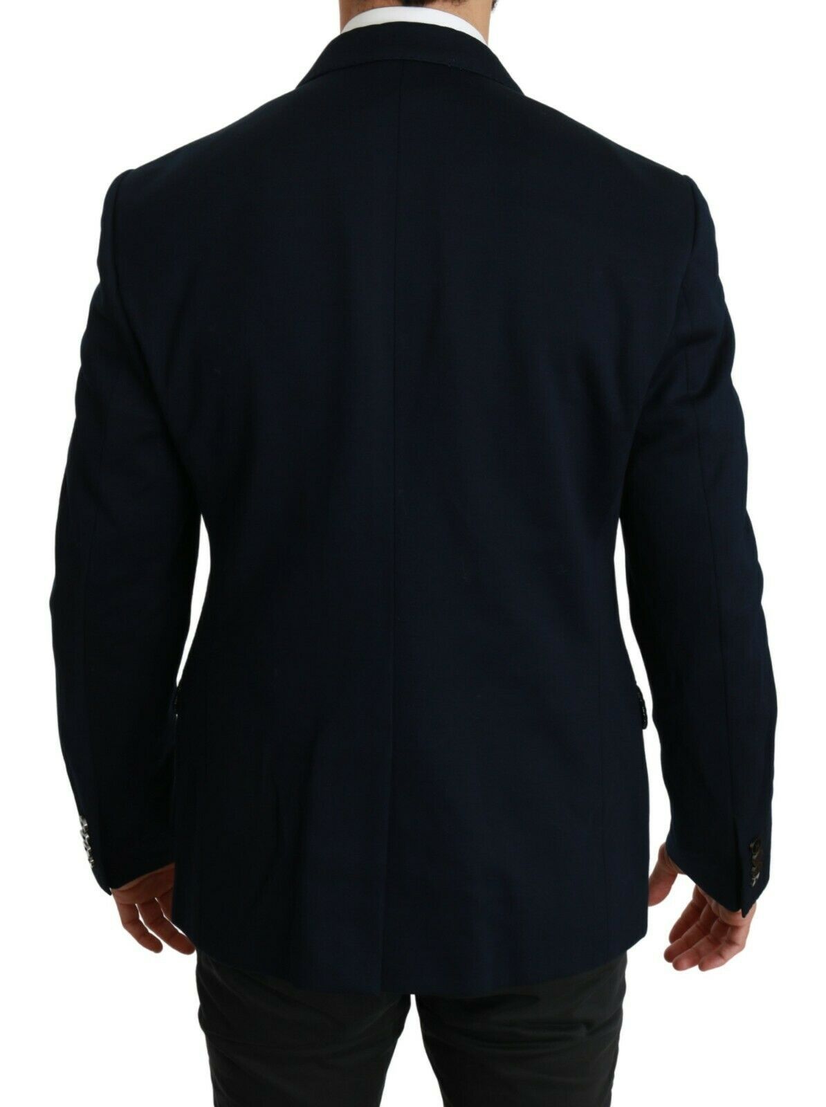 Dolce &amp; Gabbana Blue Solid Cotton Silk Stretch Jacket Blazer