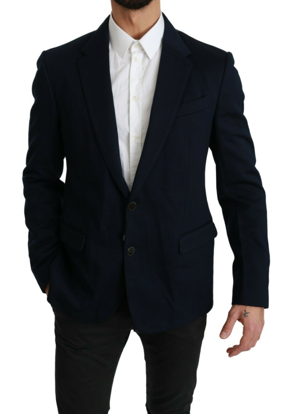 Dolce &amp; Gabbana Blue Solid Cotton Silk Stretch Jacket Blazer