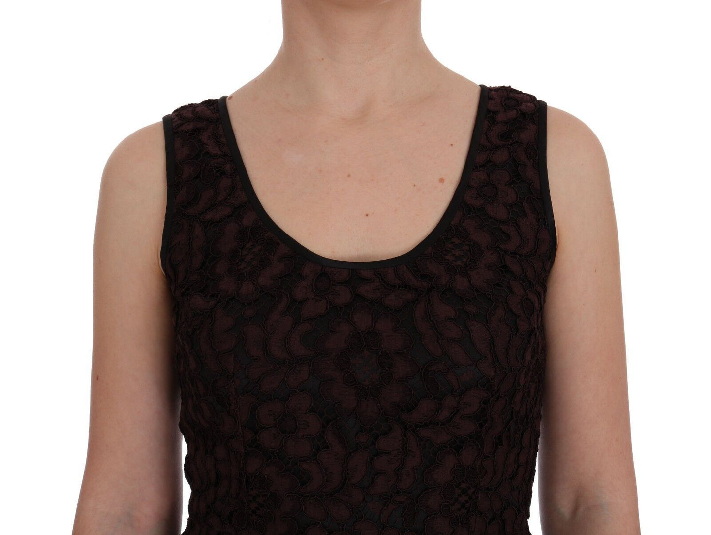 Dolce &amp; Gabbana Bordeaux Floral Lace Ricamo Sheath Dress