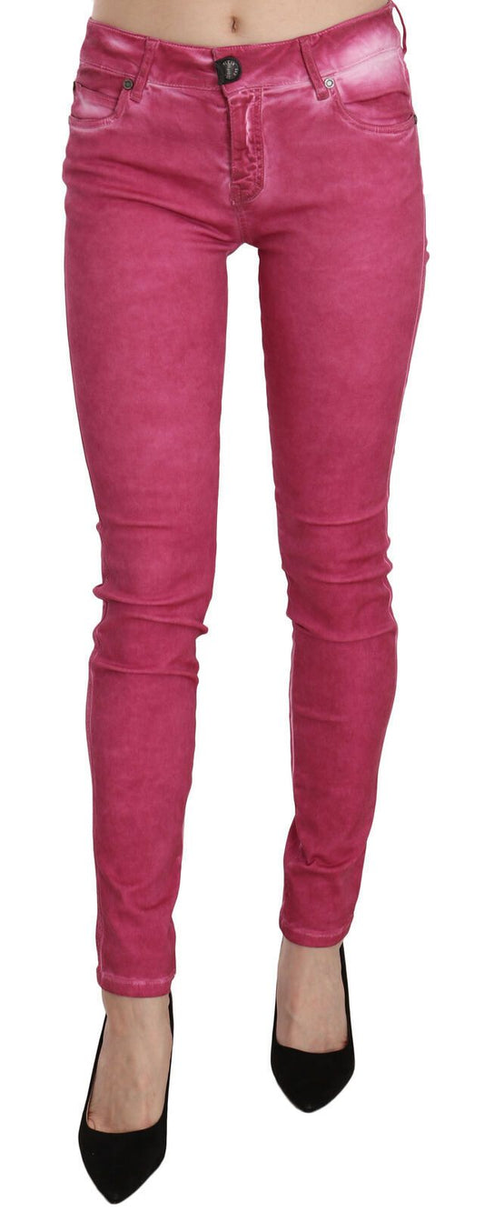 Dolce &amp; Gabbana Pink Velvet Mid Waist Skinny Trouser Pants