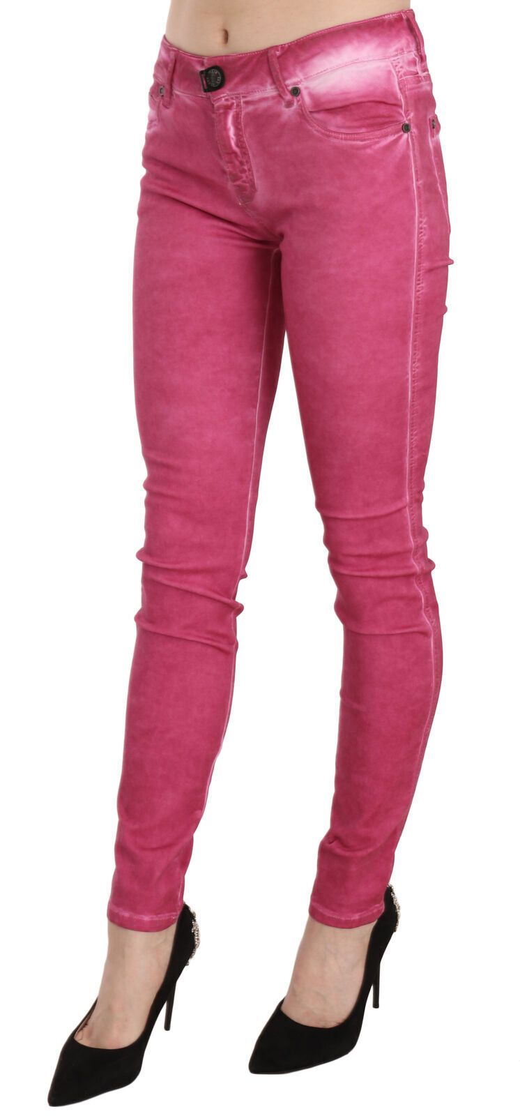 Dolce &amp; Gabbana Pink Velvet Mid Waist Skinny Trouser Pants