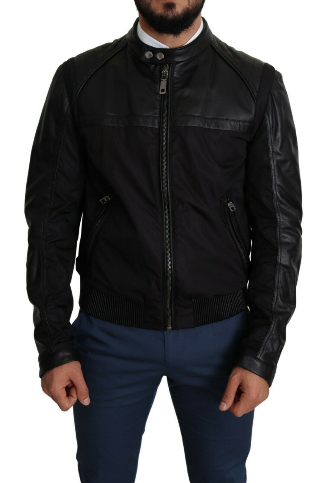 Dolce &amp; Gabbana Black Nylon Full Zip Men Bomber Coat Jacket