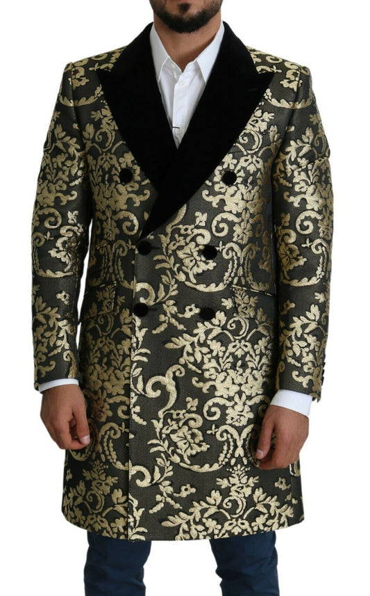 Dolce &amp; Gabbana Schwarz-Gold-Jacquard-Langmantel SICILIA-Jacke