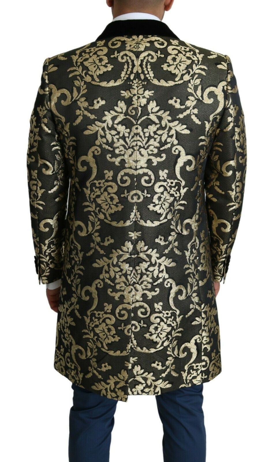 Dolce &amp; Gabbana Schwarz-Gold-Jacquard-Langmantel SICILIA-Jacke