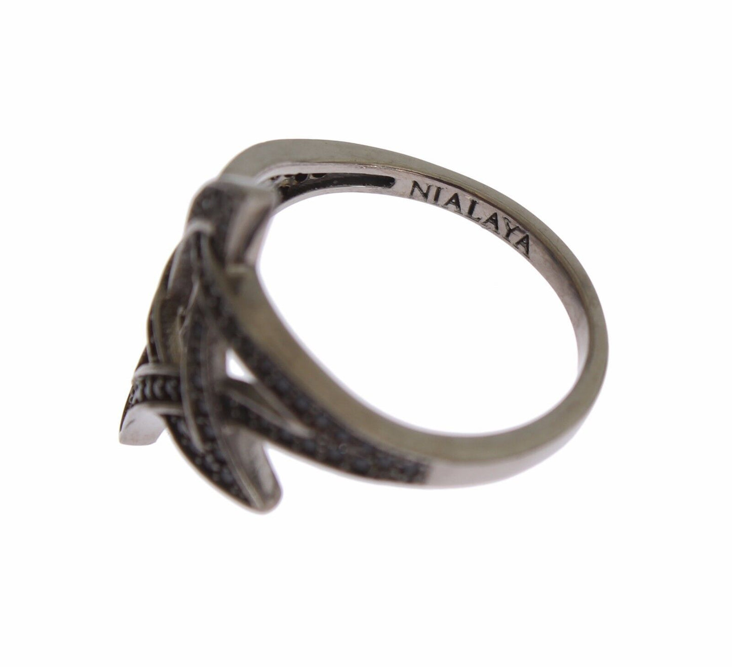 Nialaya Schwarz CZ Rhodium 925 Silber Damenring