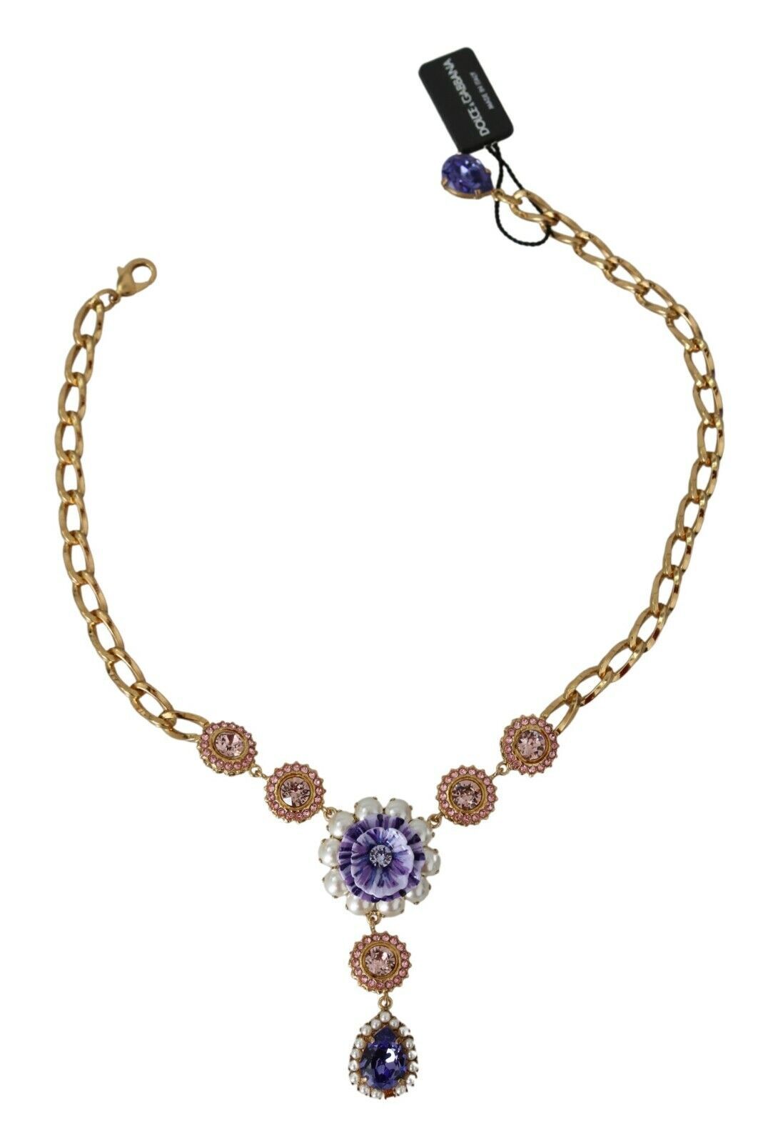 Dolce &amp; Gabbana Pink Gold Brass Crystal Purple Pearl Pendants