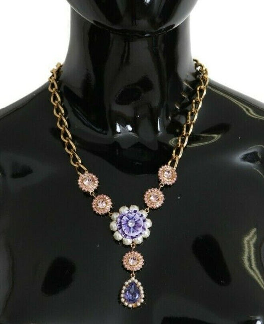 Dolce &amp; Gabbana Pink Gold Brass Crystal Purple Pearl Pendants