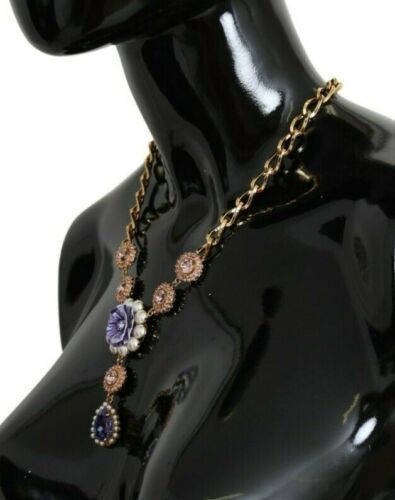 Dolce &amp; Gabbana Pink Gold Brass Crystal Purple Pearl Pendants