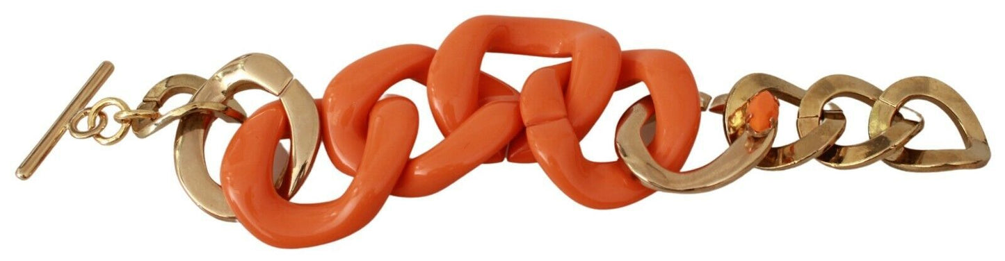 Ermanno Scervino Gold Orange Chain Malapad na Brass Plastic Bracelet