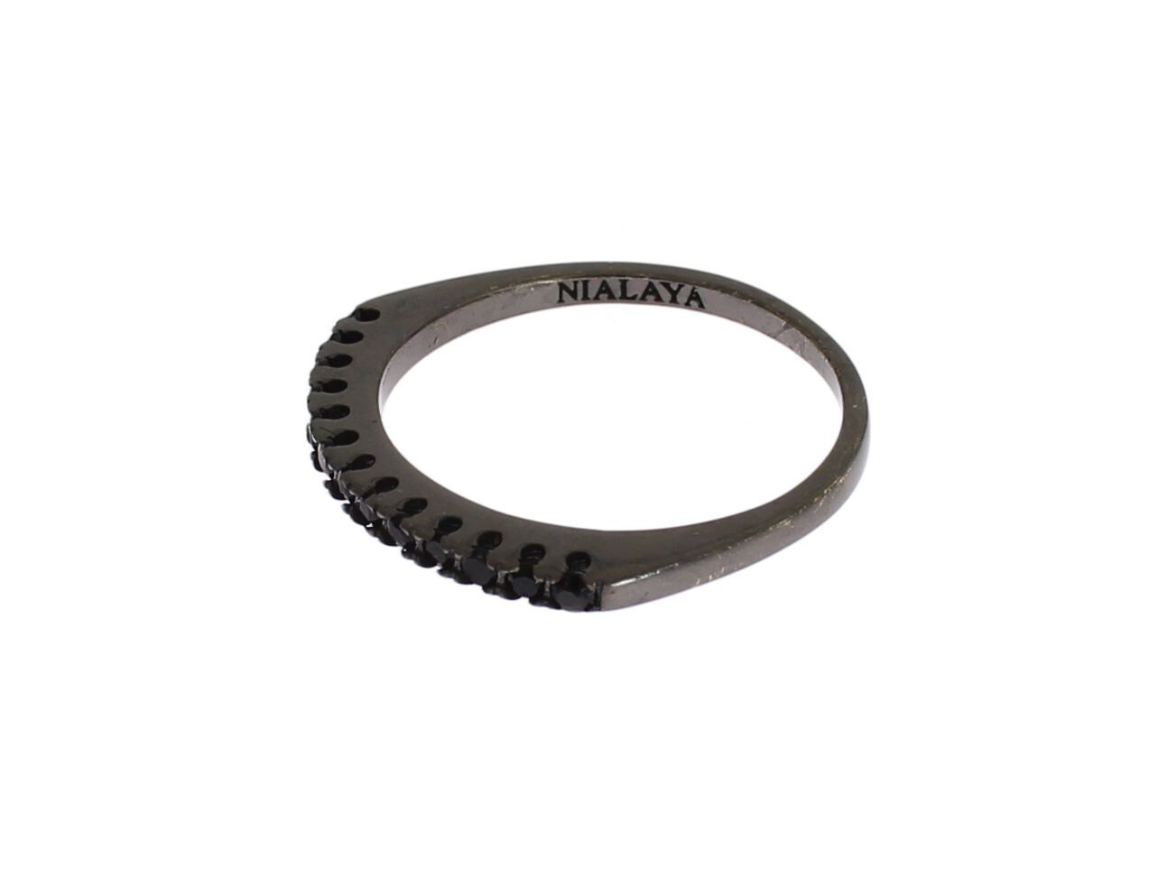 Nialaya Schwarz CZ Rhodium 925 Silber Damenring