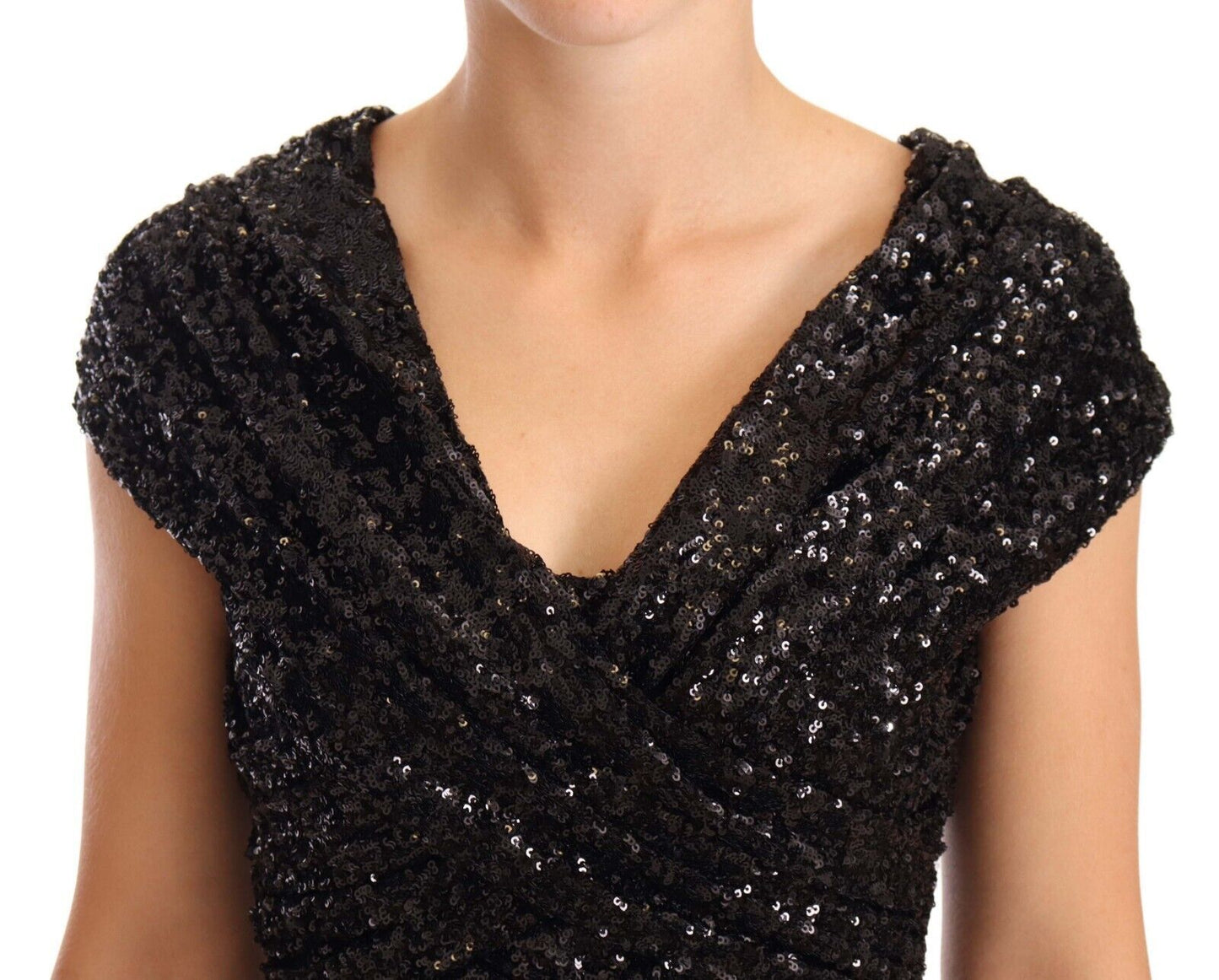 Dolce &amp; Gabbana Black Sequined Open Shoulder Long Gown Dress