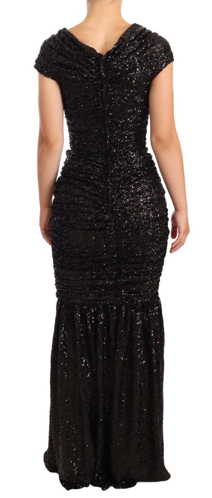 Dolce &amp; Gabbana Black Sequined Open Shoulder Long Gown Dress