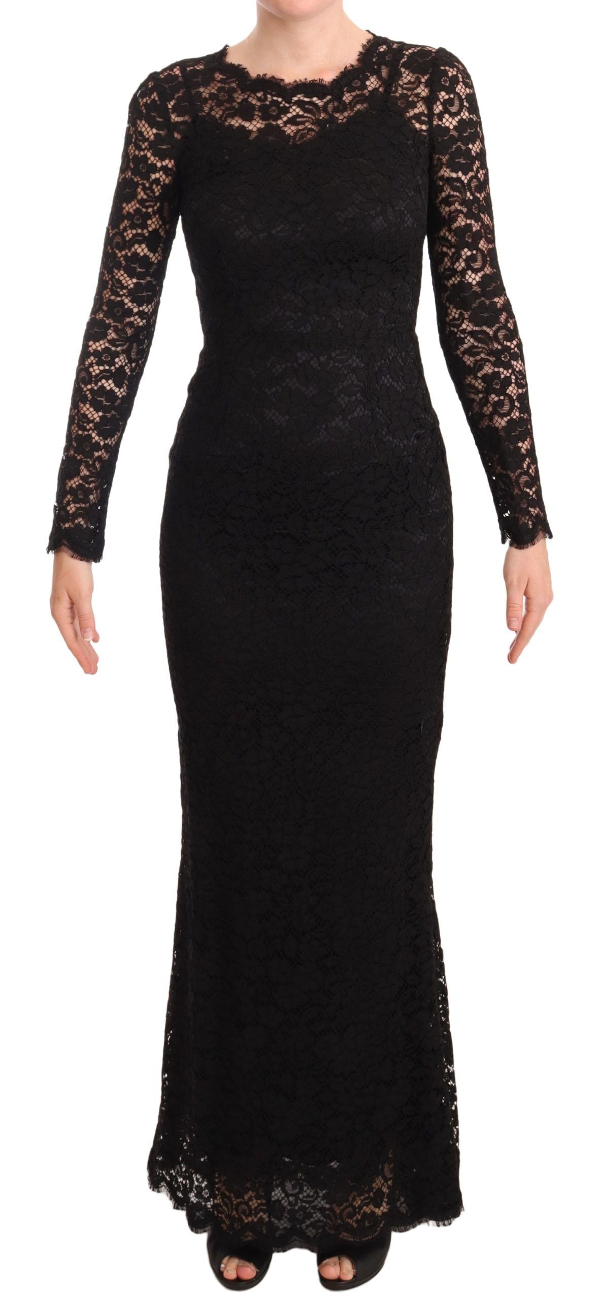 Dolce &amp; Gabbana Black Cotton Lace Mermaid Long Sleeves Dress