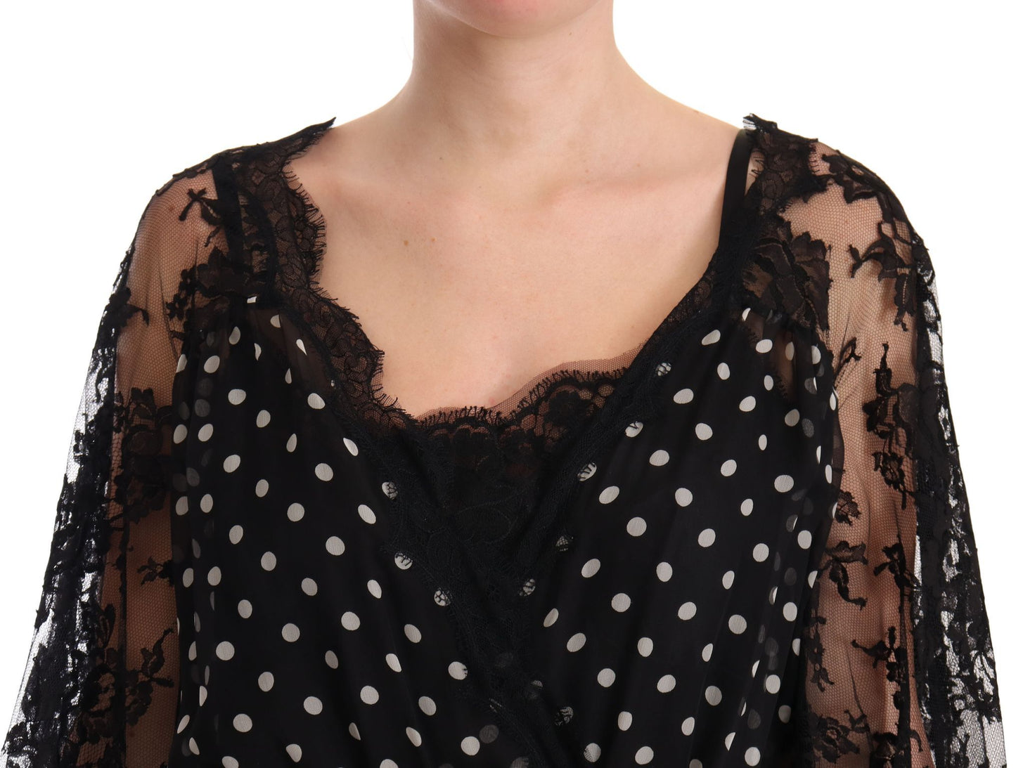 Dolce &amp; Gabbana Black Lace Floral Polka Maxi Capri Dress