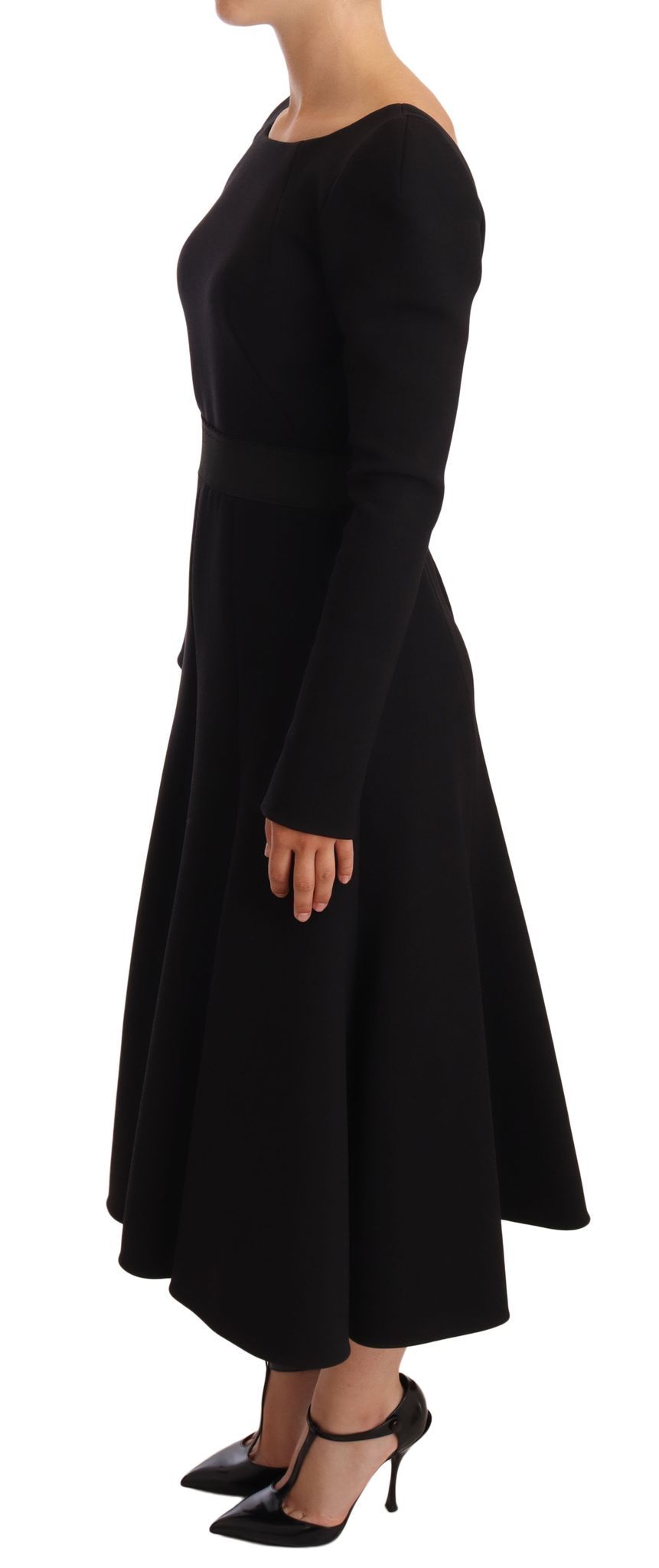 Dolce &amp; Gabbana Black Wool Stretch Sheath Open Back Dress