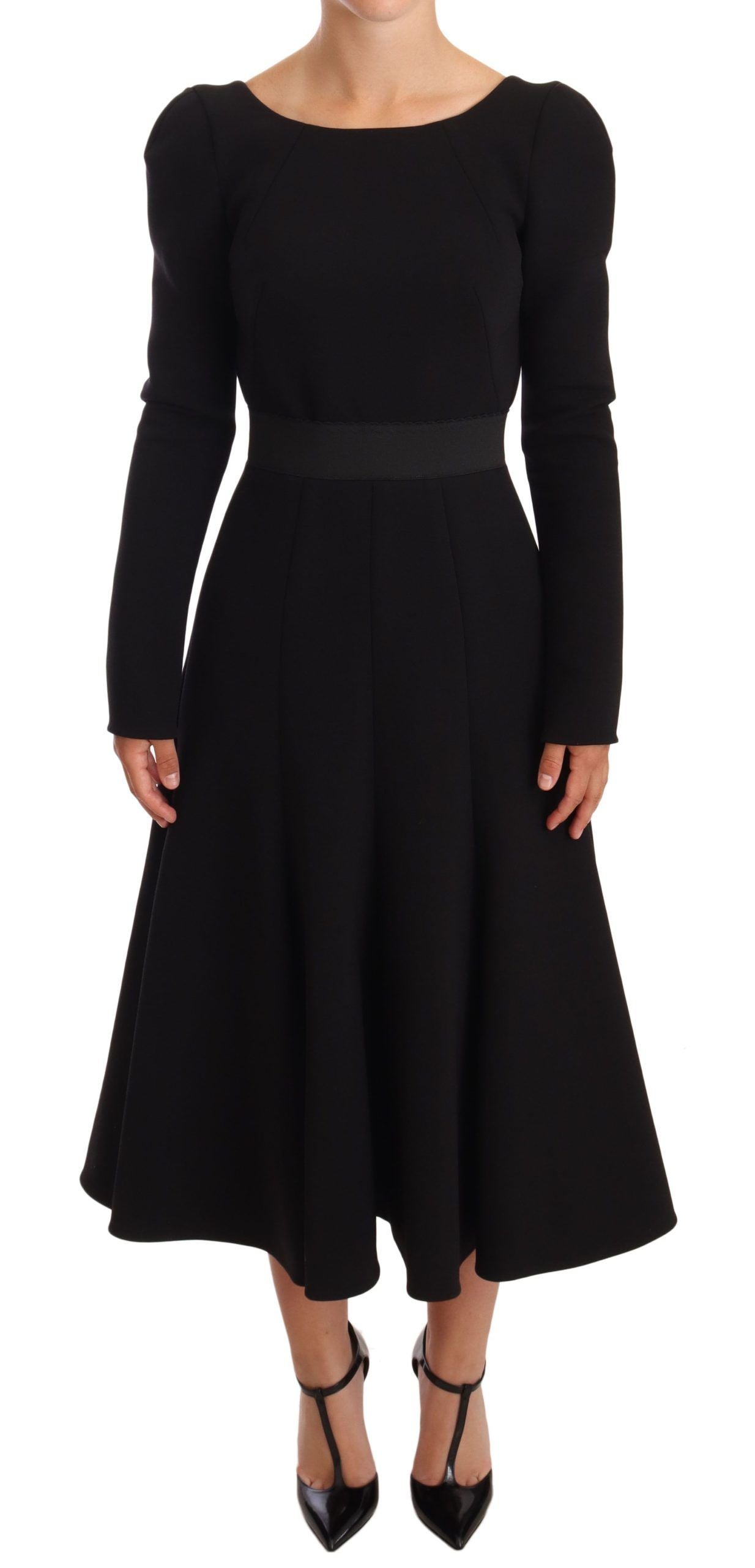 Dolce &amp; Gabbana Black Wool Stretch Sheath Open Back Dress