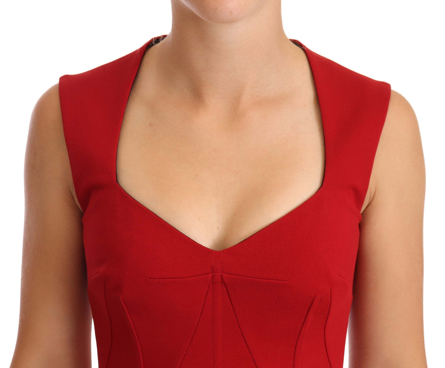 Dolce &amp; Gabbana Red Sweetheart na walang manggas na Midi Stretch Dress