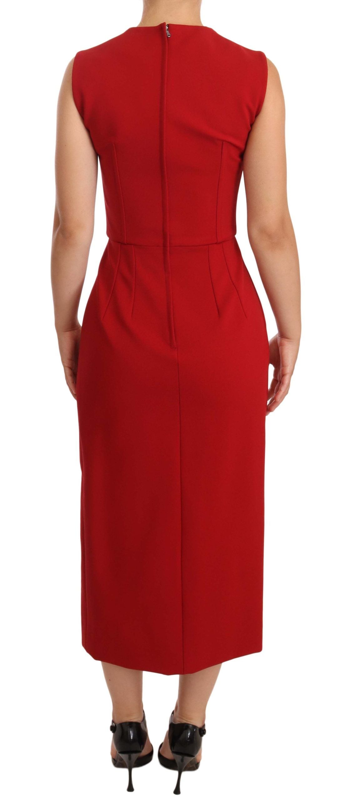 Dolce &amp; Gabbana Red Sweetheart na walang manggas na Midi Stretch Dress