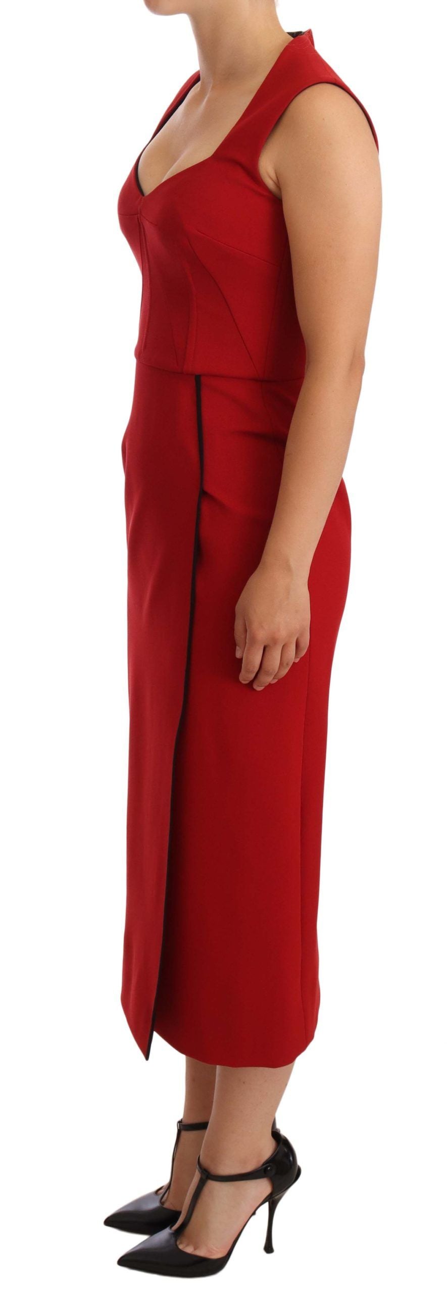 Dolce &amp; Gabbana Red Sweetheart na walang manggas na Midi Stretch Dress