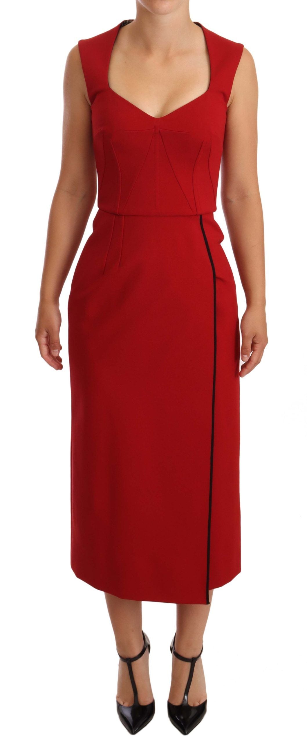 Dolce &amp; Gabbana Red Sweetheart na walang manggas na Midi Stretch Dress