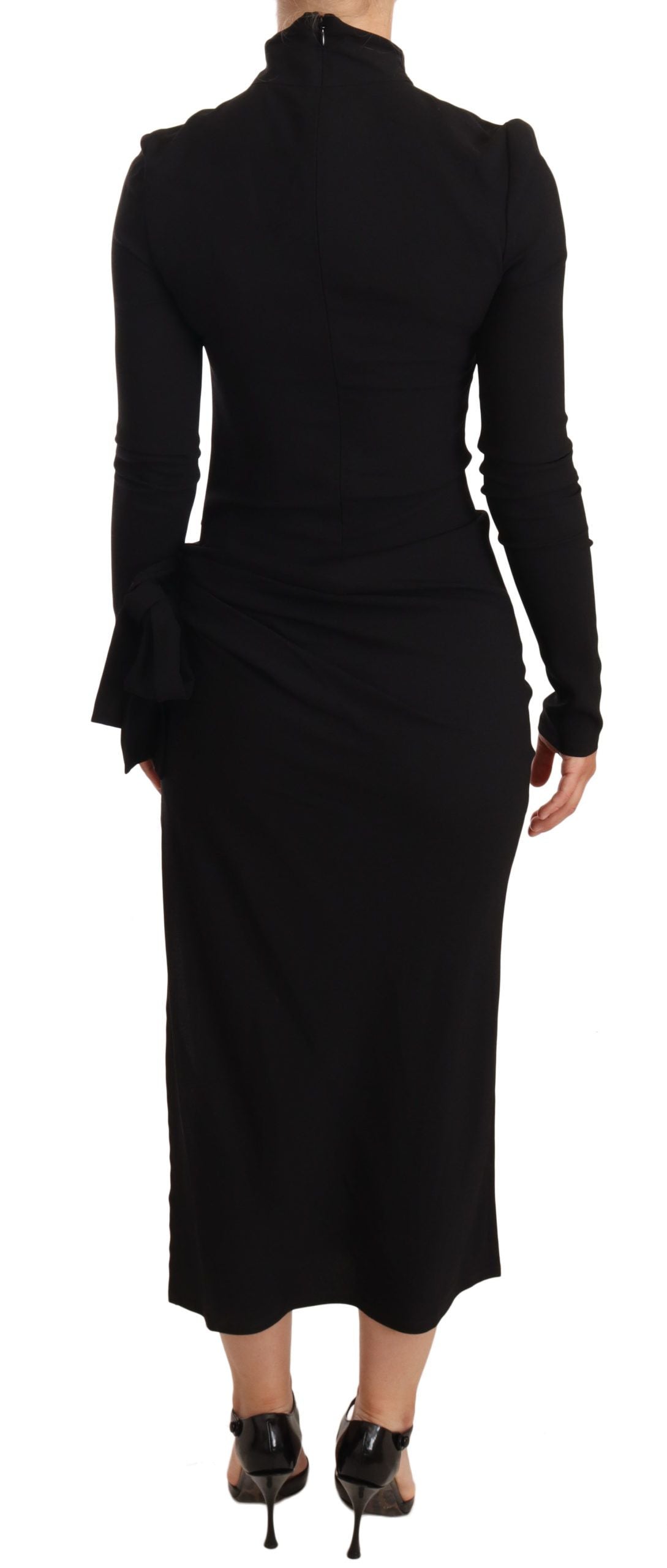 Dolce &amp; Gabbana Black Stretch Turtleneck Sheath Midi Dress