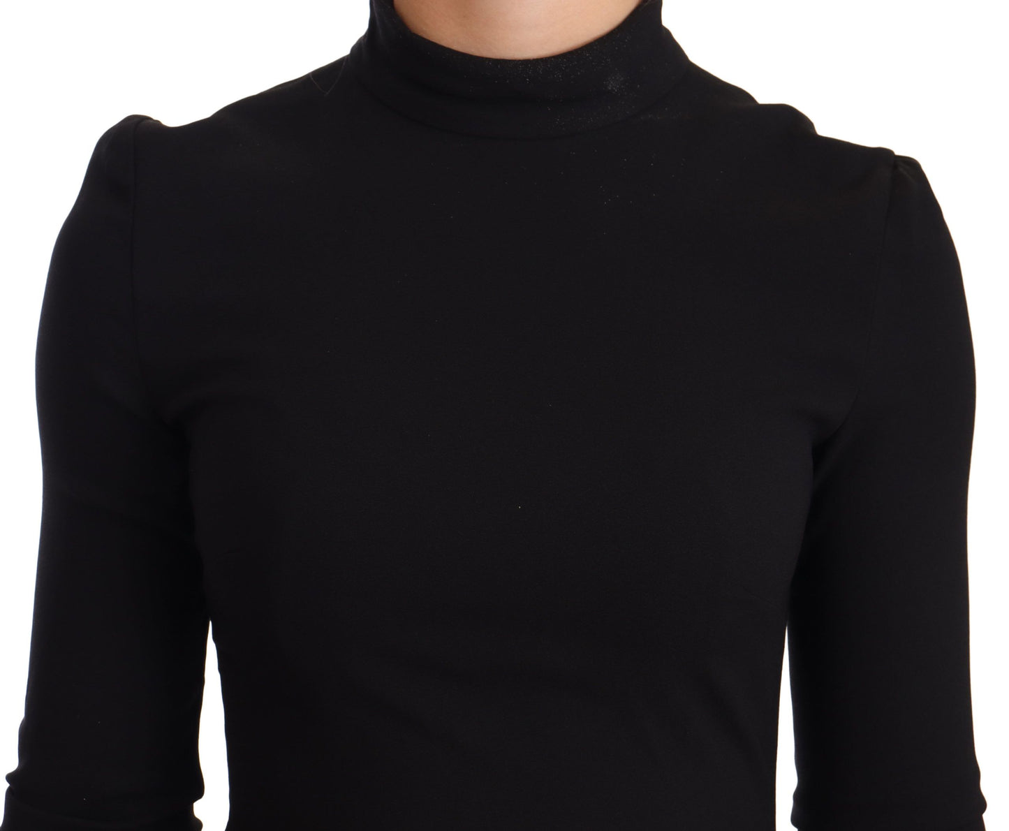 Dolce &amp; Gabbana Black Stretch Turtleneck Sheath Midi Dress