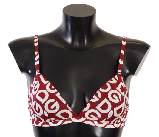 Dolce &amp; Gabbana Red White DG Print Non Wire Cotton Bra Underwear