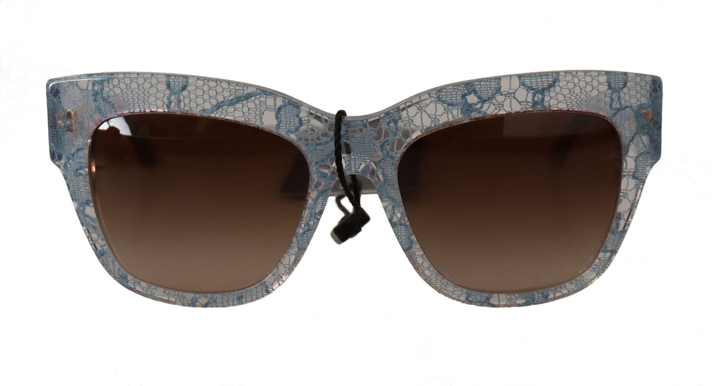 Dolce &amp; Gabbana Blue Lace Acetate Rechteckige Sonnenbrille