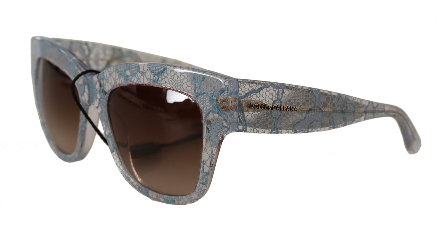 Dolce &amp; Gabbana Blue Lace Acetate Rechteckige Sonnenbrille