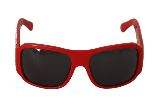 Dolce &amp; Gabbana Red Plastic Swarovski Stones Grey Lens Sunglasses