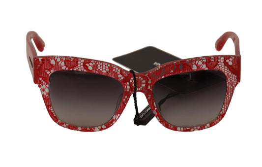 Dolce &amp; Gabbana Red Lace Acetate Rectangle Shades Sunglasses