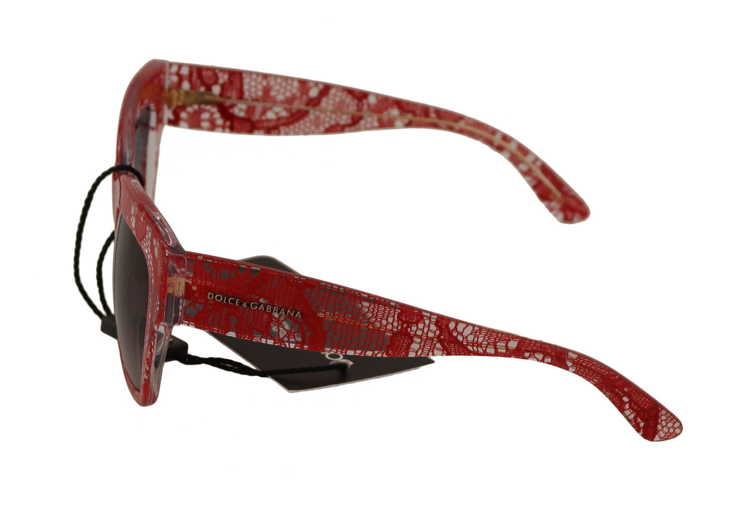 Dolce &amp; Gabbana Red Lace Acetate Rectangle Shades Sunglasses