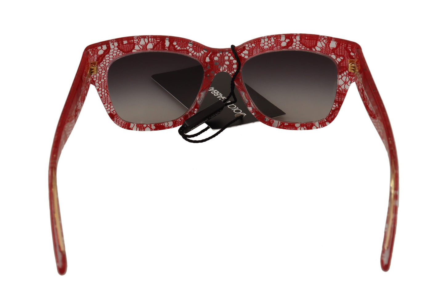 Dolce &amp; Gabbana Red Lace Acetate Rectangle Shades Sunglasses