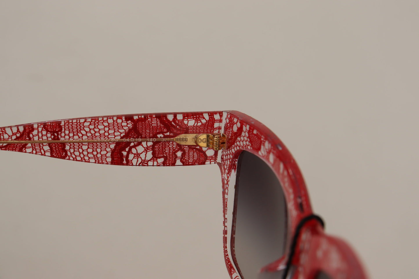 Dolce &amp; Gabbana Red Lace Acetate Rectangle Shades Sunglasses