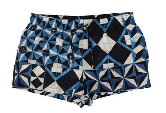 Dolce &amp; Gabbana Blue Majolica Print Polyester Swimwear