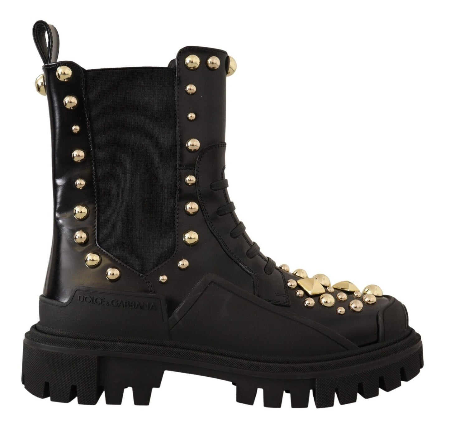 Dolce &amp; Gabbana Black Leather Studded Combat Boots