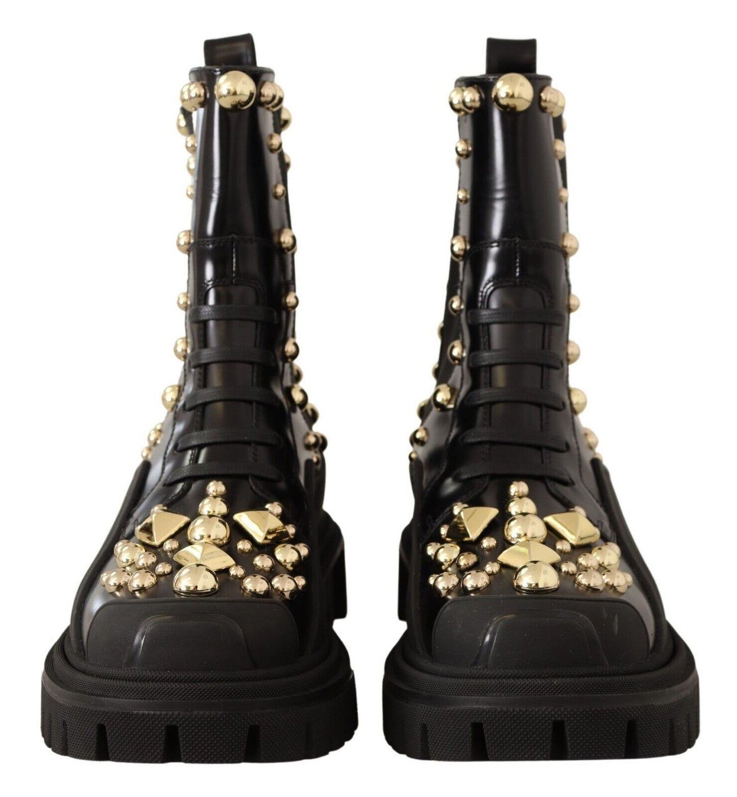 Dolce &amp; Gabbana Black Leather Studded Combat Boots