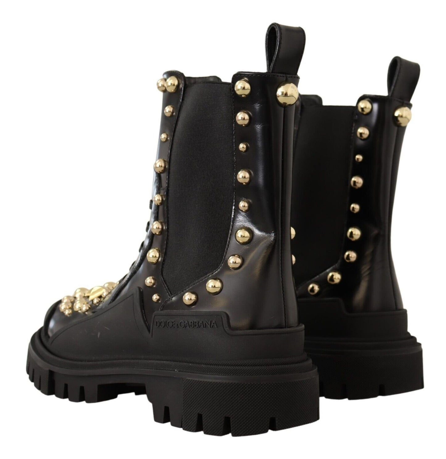 Dolce &amp; Gabbana Black Leather Studded Combat Boots