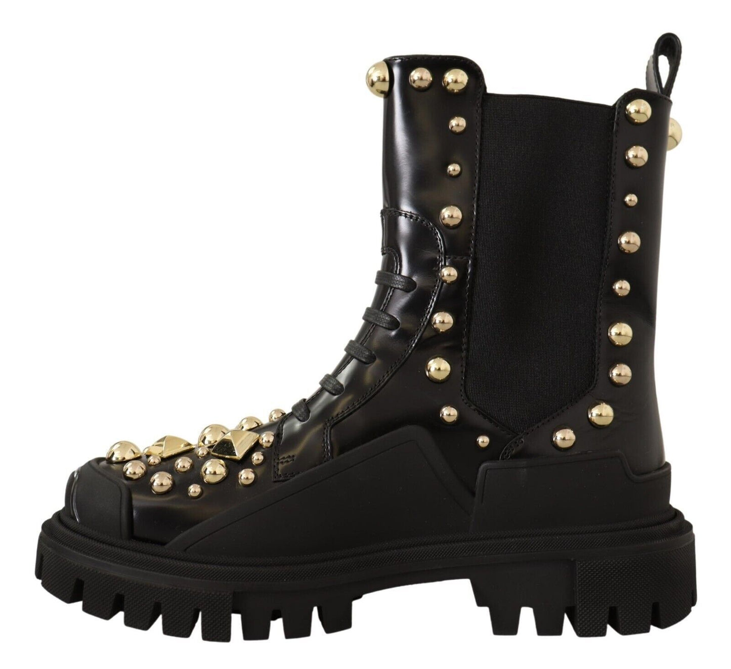 Dolce &amp; Gabbana Black Leather Studded Combat Boots