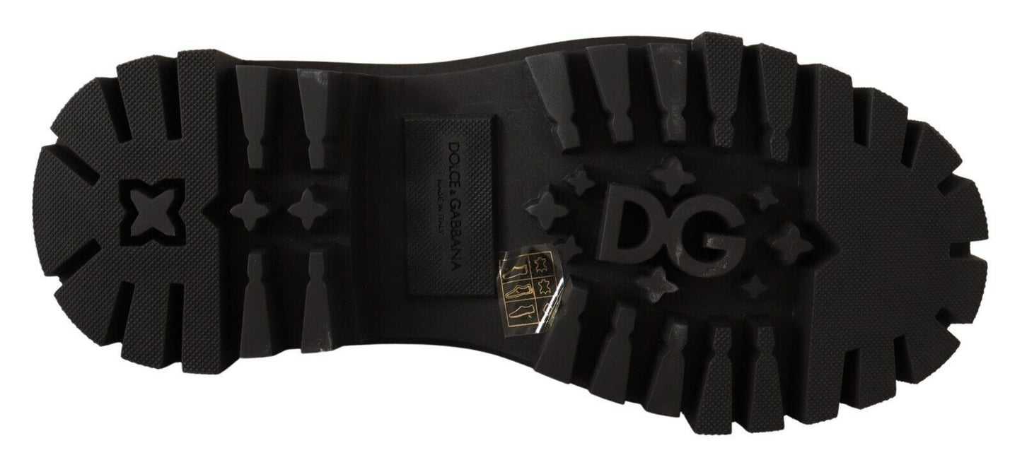 Dolce &amp; Gabbana Black Leather Studded Combat Boots