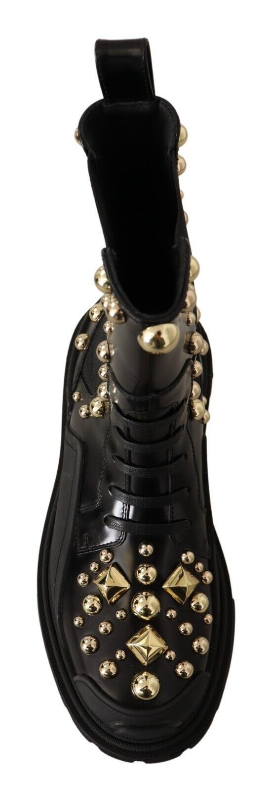 Dolce &amp; Gabbana Black Leather Studded Combat Boots