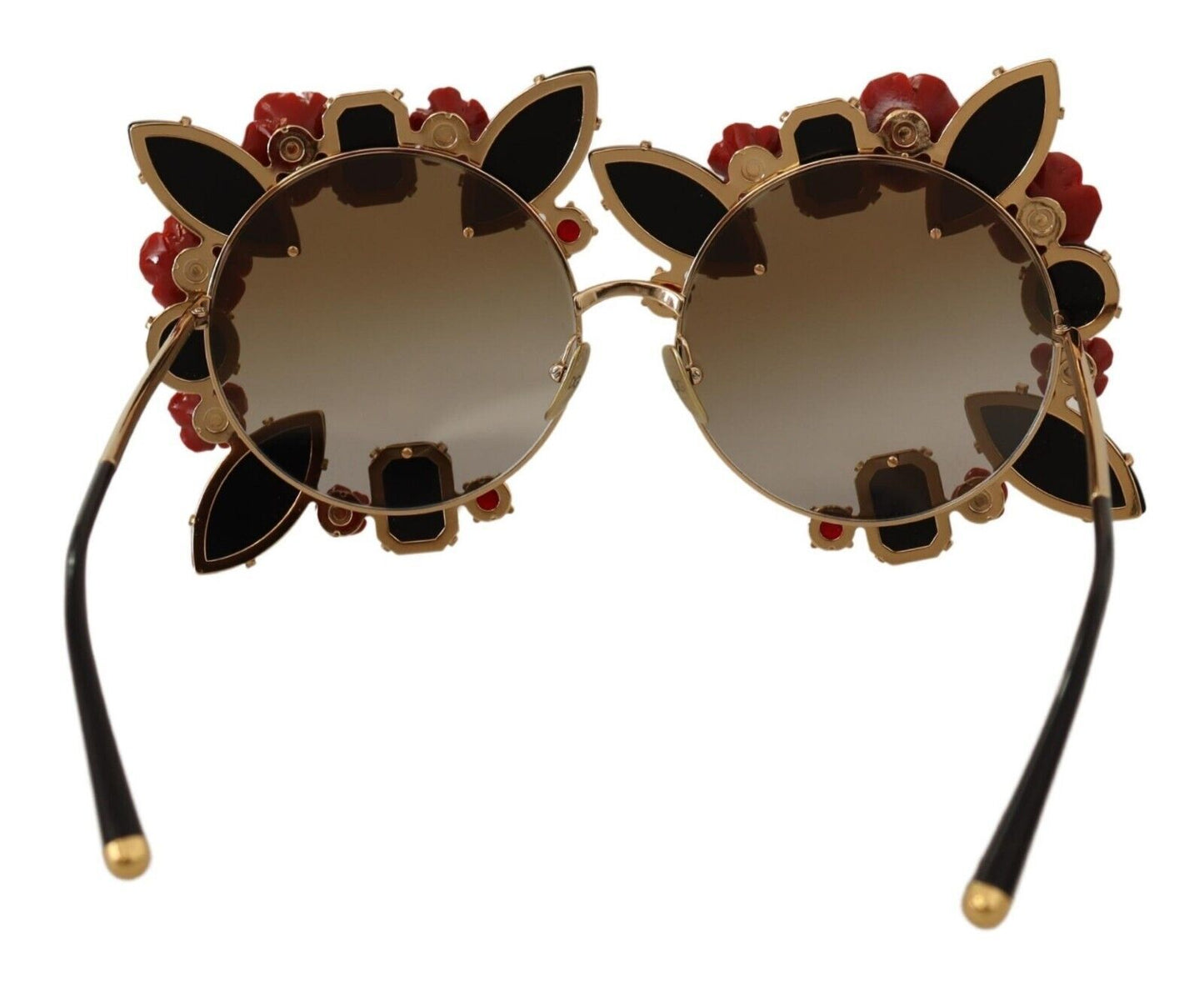 Dolce &amp; Gabbana Gold Metal Frame Roses Embellished Sunglasses