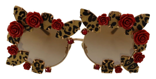 Dolce &amp; Gabbana Sonnenbrille mit goldenem Metallrahmen und Rosenverzierung