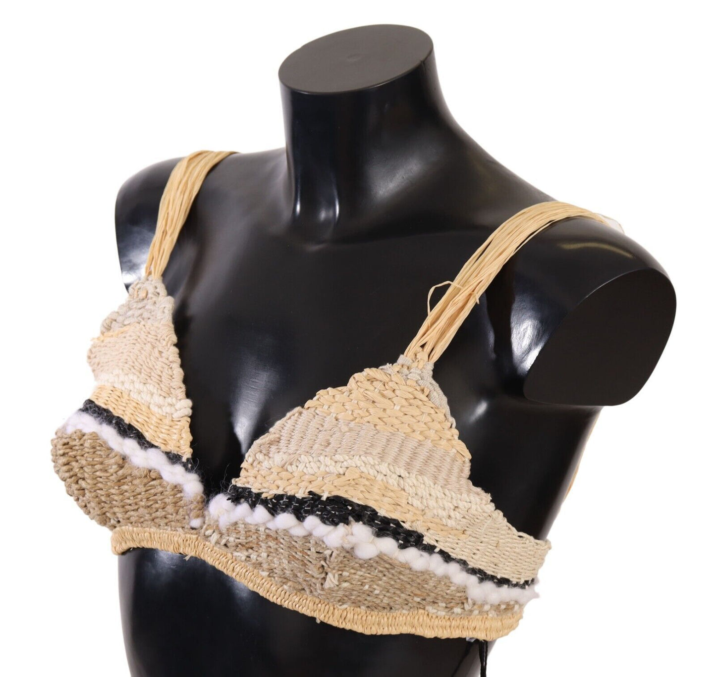 Dolce &amp; Gabbana Beige Straw Raffia Woven Crochet Cover Up Top