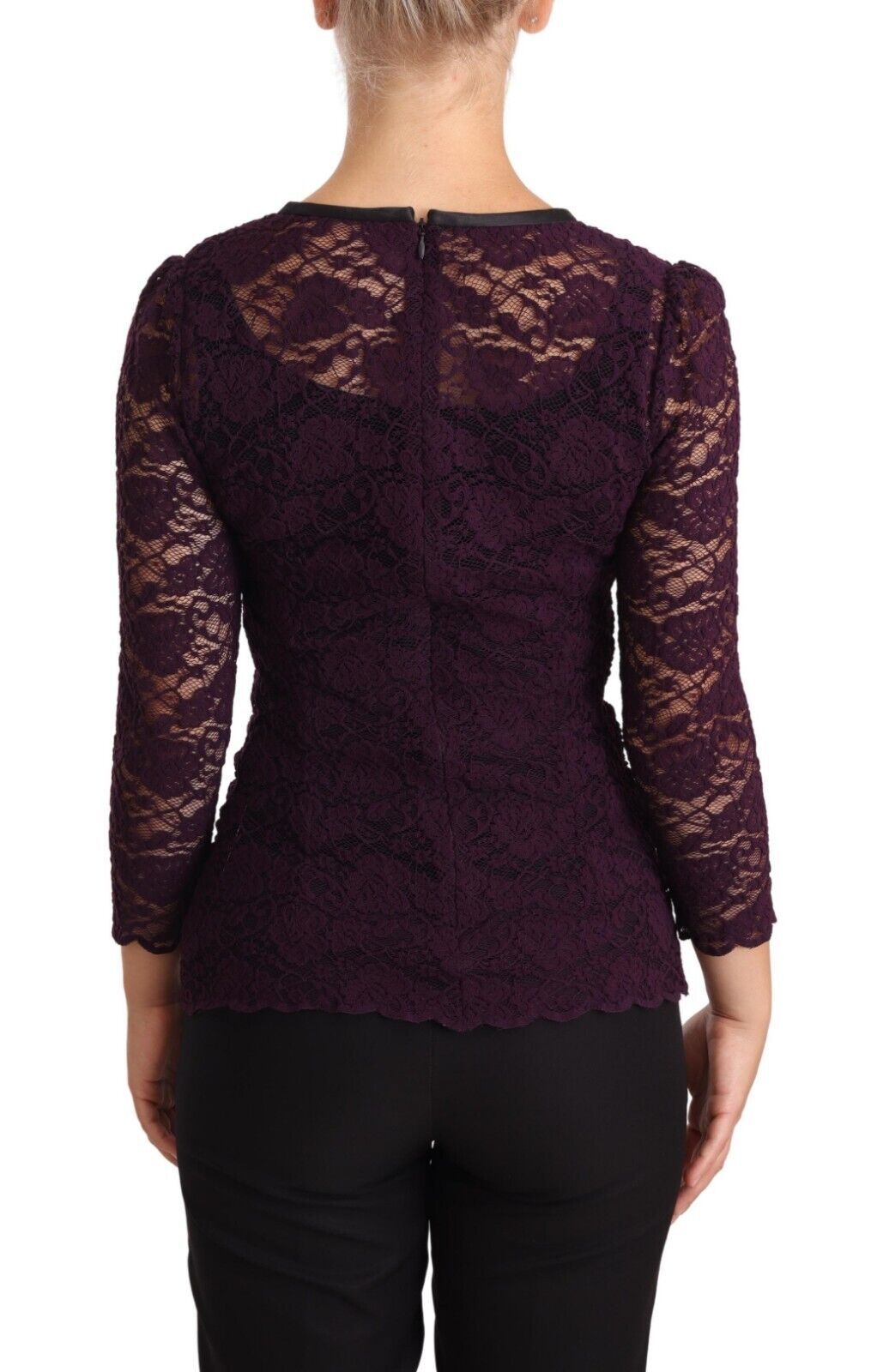 Dolce &amp; Gabbana Purple Lace Long Sleeve Top Blouse