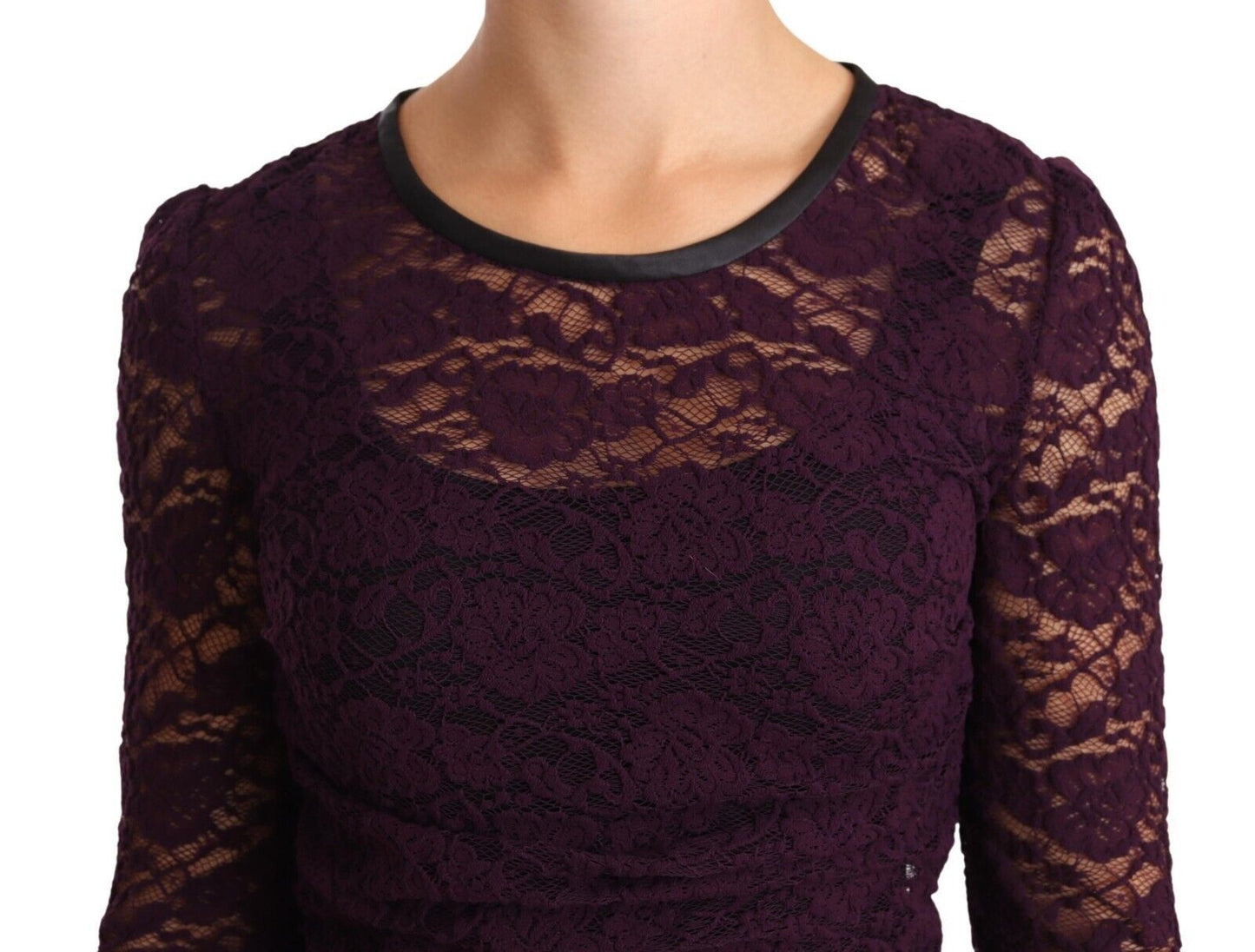 Dolce &amp; Gabbana Purple Lace Long Sleeve Top Blouse