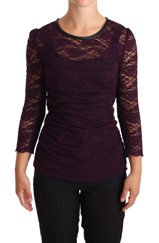 Dolce &amp; Gabbana Purple Lace Long Sleeve Top Blouse