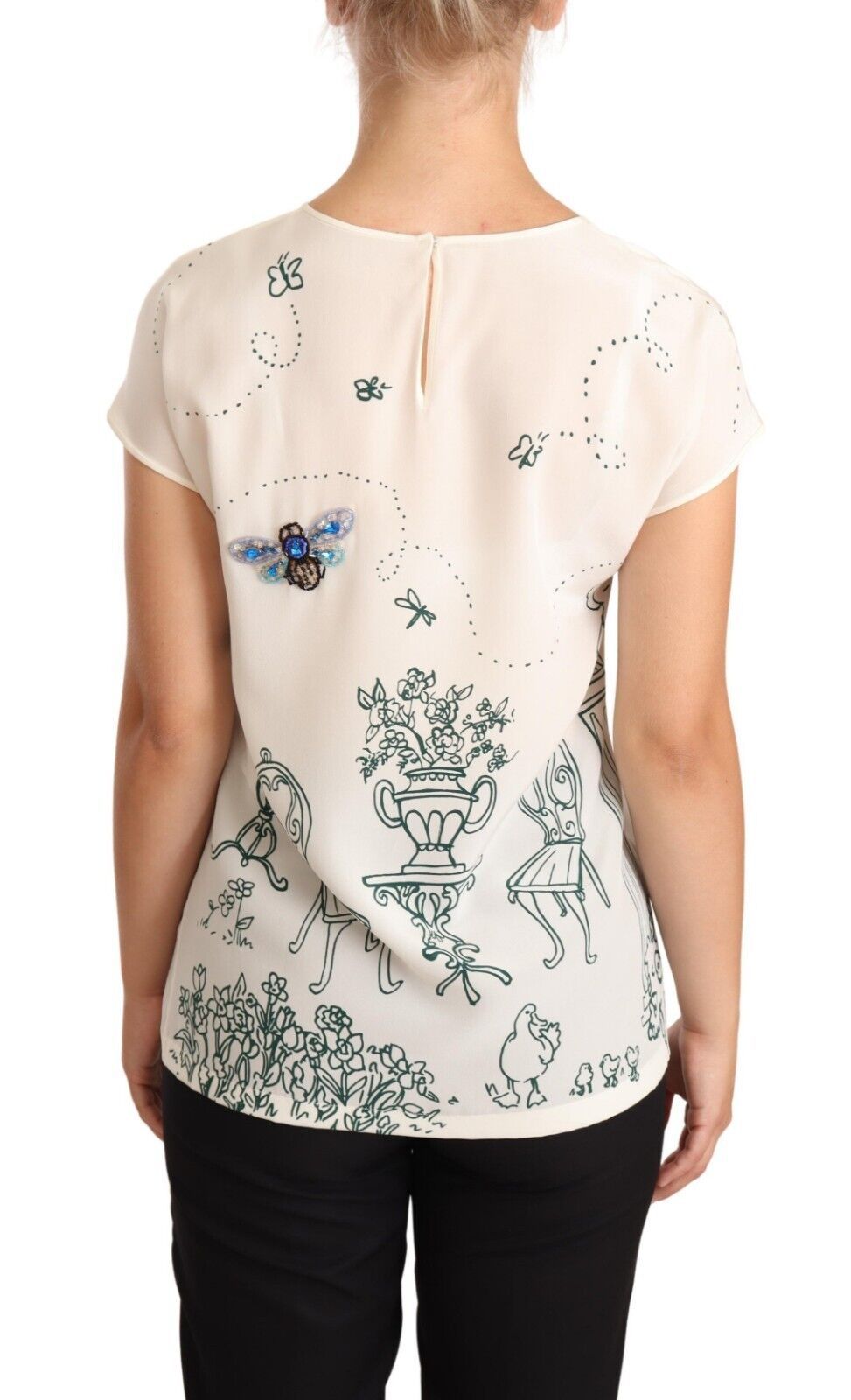 Dolce &amp; Gabbana White Silk Garden Fountain T-Shirt Blouse